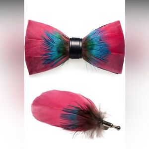 Pink Feather Bow Tie and Accessory Set